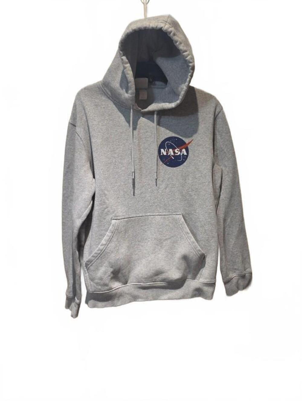 H&M NASA Graphic Pullover Gray Size S Drawstring Hoodie Sweatshirt